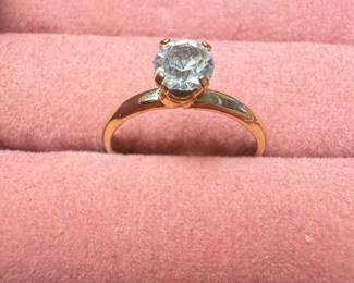 Gold-tone Solitaire Ring with Cubic Zirconia