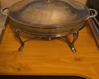 Vintage Silver-Plated Chafing Dish with Glass Insert and Reticulated Gallery