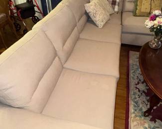Beige Sectional Sofa with Nailhead Trim Ottoman