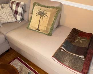 Beige Sectional Sofa with Nailhead Trim Ottoman