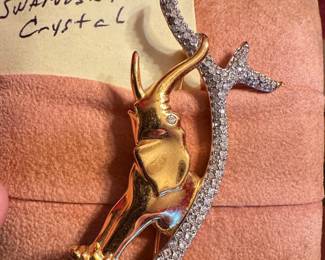 Swarovski Crystal Elephant with Tree Brooch