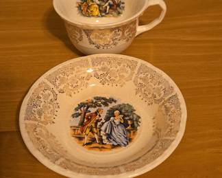 Vintage Courting Couple Porcelain Teacup and Saucer Set - Sebring Pottery Chantilly