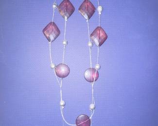 Purple Glass Bead Station Necklace