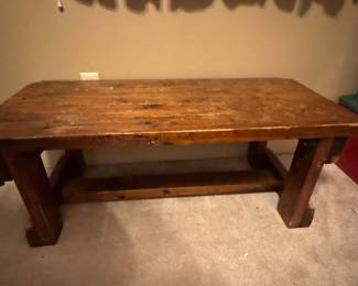 Antique Carpenter's Workbench Coffee Table and two side tables
