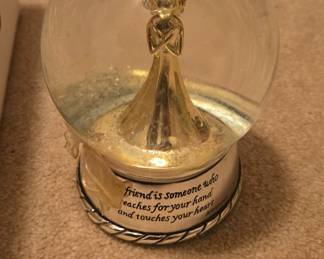 Silver Angel Musical Snow Globe with "A Friend Is Someone" Sentiment Base