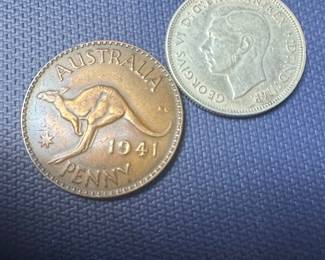 1941 Australian Penny and George VI Silver Coin