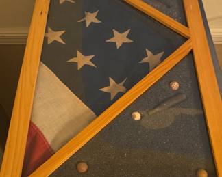 Military Memorabilia Shadow Box with Flag and Relics