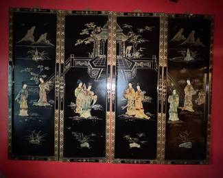 Vintage Chinese Mother of Pearl and Hardstone Wall Panels