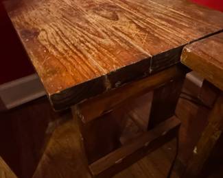 Antique Carpenter's Workbench Coffee Table and two side tables