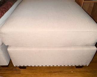 Beige Sectional Sofa with Nailhead Trim Ottoman