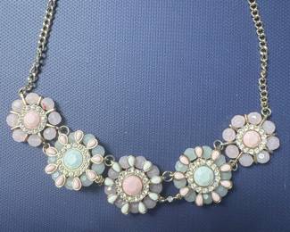 Pastel Floral Statement Necklace with Crystal Accents