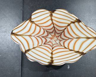 Mid-Century Murano Style Art Glass Bowl with Copper Aventurine and White Zanfirico Ribbons