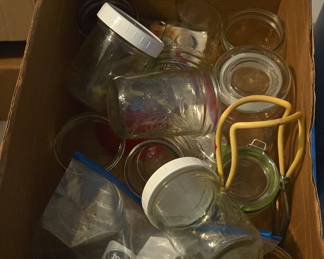 Assorted Vintage and Modern Mason Jars with Canning Tools