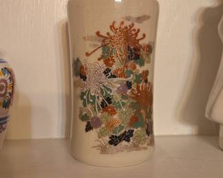 Vintage Japanese Chrysanthemum Vase with Crackle Glaze