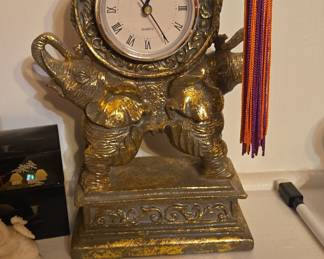 Vintage Elephant and Monkey Figural Quartz Mantel Clock