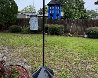 Double-Arm Bird Feeder Pole with Squirrel Baffle and Two Feeders