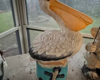 Coastal Pelican Statue with Anchor Base