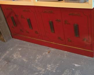 Chinoiserie Red Lacquered Credenza