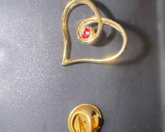 Harriet Carter Gold Tone Heart Lapel Pin with Genuine Ruby