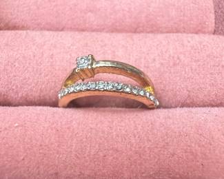 Gold Plated Bypass Ring with Cubic Zirconia
