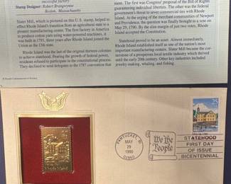 Postal Commemorative Society Rhode Island Statehood 200th Anniversary 22kt Gold Stamp Replica First Day Cover