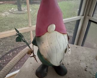 Metal Garden Gnome Statue with Pink Hat