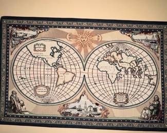 Vintage Double Hemisphere World Map Tapestry