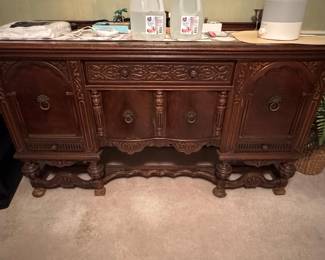 Antique Jacobean Revival Oak Sideboard Buffet