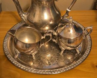 Victorian-Style Silver-Plated Tea Service with Tray