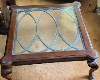Vintage Carved Wood & Glass Coffee Table