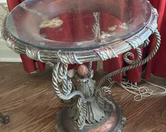 Vintage Hollywood Regency Sculptural Glass-Top Accent Table