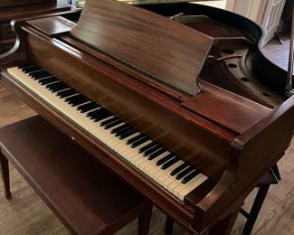 Beautiful Kimball Walnut Baby Grand Piano with Bench