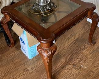 Vintage Carved Wood & Glass Coffee Table