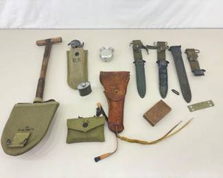 Lot of WWII Military Shovel, Tool, Sheathes, etc.