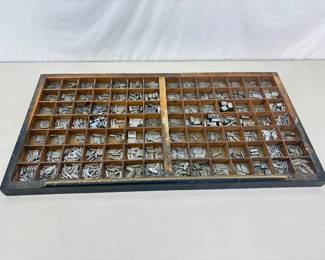 Antique Wood Printers Drawer LOADED with Typesetting Letters, Numbers, and Symbols