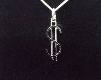 NEW .925 Sterling Silver US Money Symbol Pendant Necklace