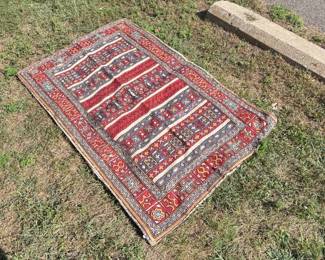 Hand Woven Chain Stitched Caucasian Rug Approximately 5' x 3' (59" x 36")
