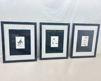 3 Wood Framed 18" x 22" Artist L. Fung Cat Water Colors