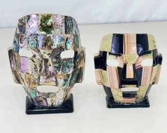 2 Inlayed Gemstone and Abalone 7.5" Decorative Masks