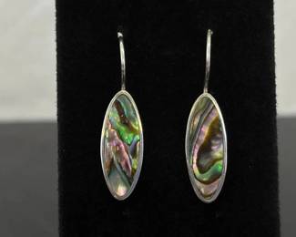 .925 Sterling Silver Inlayed Abalone Hook Earrings