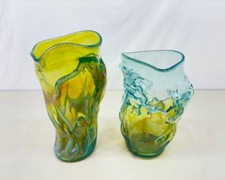 2 Hand Blown Art Glass Vases