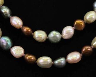 .925 Sterling Silver Clasp HONORA 53" Multi Colored Genuine Pearl Necklace