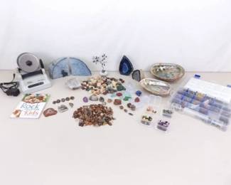 Collection of Geodes, Agates, WORKING Rock Tumbler, Beads, etc.