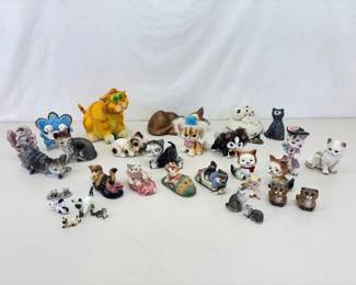 Large Lot of Vintage Cat Wood, Porcelain, etc. Figurines