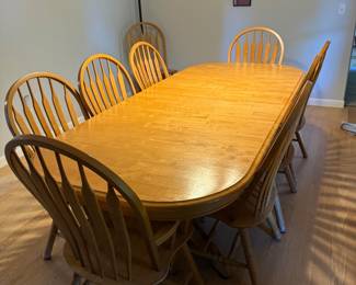 Solid oak double pedestal dining set