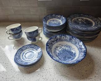Liberty Blue Independence Hall Staffordshire Ironstone Dinnerware Set  England