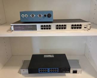 Stackable Ethernet Hub, Gigabit Switch, And Two Mystery Boxes