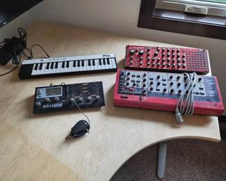 Neutron Analog Synthesizer, Nord Rack 2 Analog Synthesizer, Blofeld Synthesizer, And IRig Keys