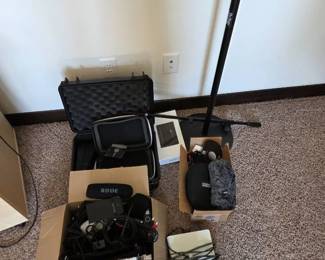 Xbox 360 DVD Player, Noise Cancelling Headphones, Microphone Stand, And Other Electronics