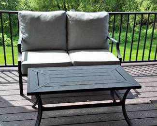 Outdoor Patio Loveseat with Cushions  Metal Coffee Table